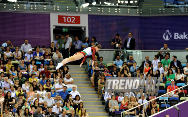 Bakı-2015 Avropa Oyunları çərçivəsində batut gimnastikası üzrə kişilər və qadınlar arasında təsnifat yarışları. Azərbaycan, 17 iyun 2015 